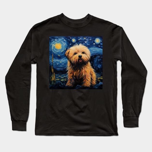 Cute Puli Dog Puppy Brown Painted in Starry Night style Long Sleeve T-Shirt by NatashaCuteShop